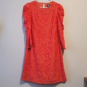 New! Vince Camuto Statement-Sleeve Lace Dress Coral 6